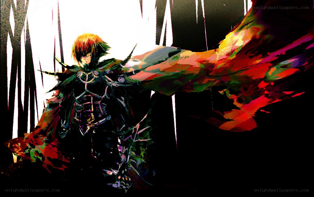 anime warrior with colorful cape