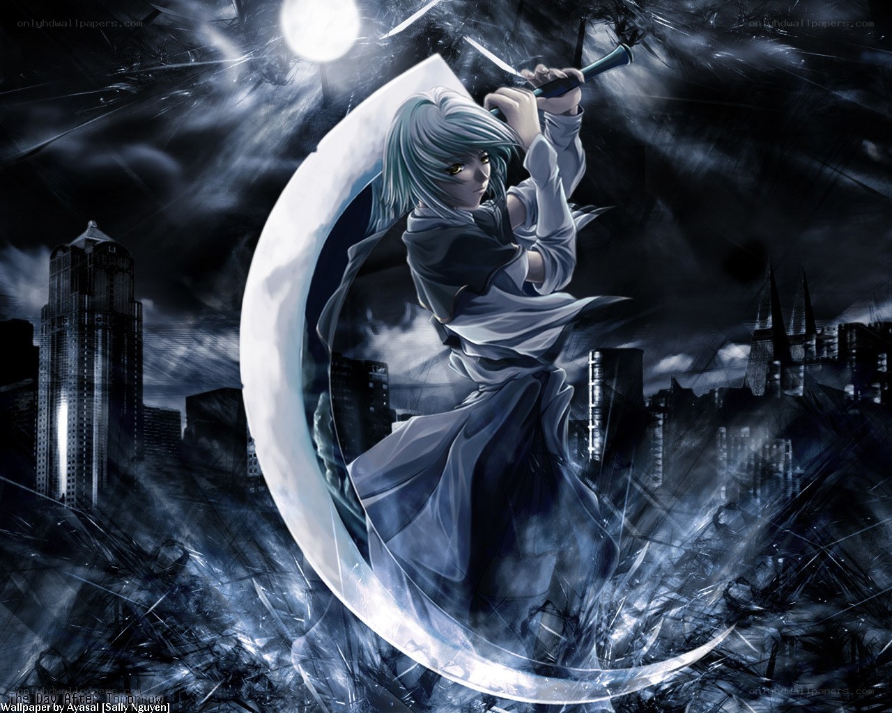 anime warrior with crescent blade