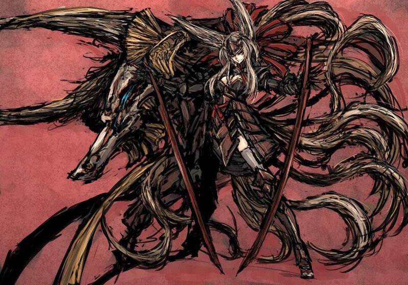 anime warrior with dark wings