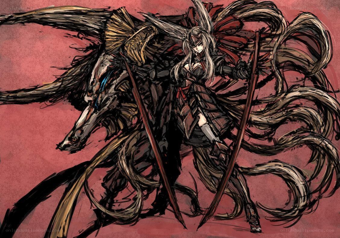 anime warrior with dark wings