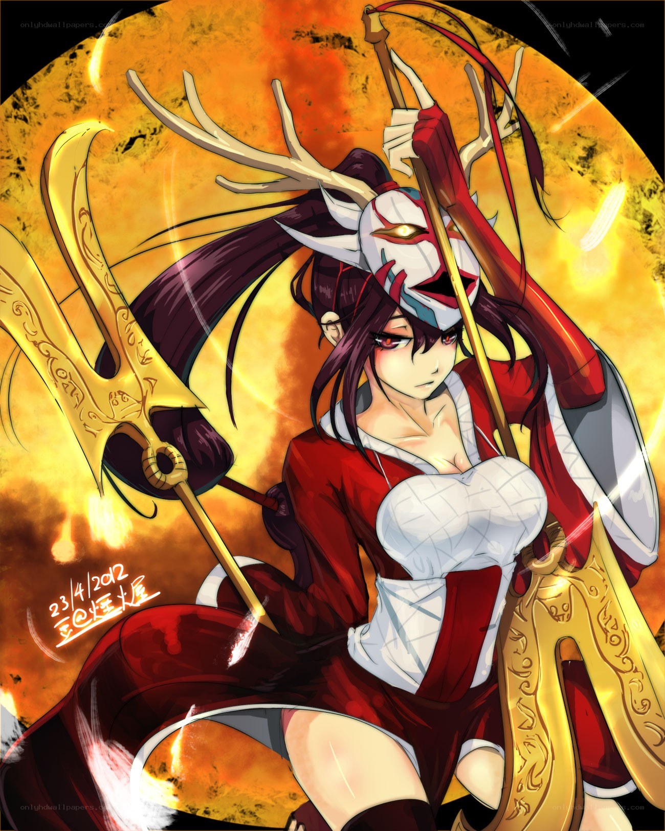 anime warrior with deer mask