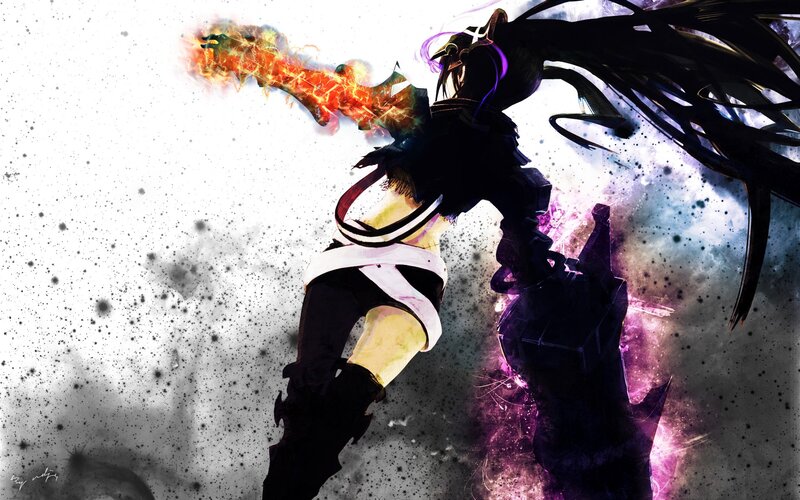 anime warrior with fiery weapon