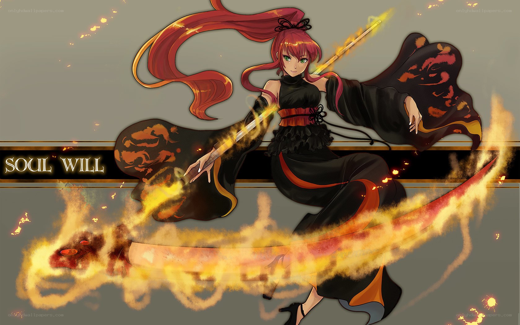 Anime warrior with fire sword
