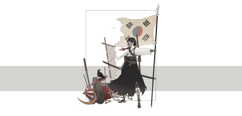 Anime Warrior with Flag — Black