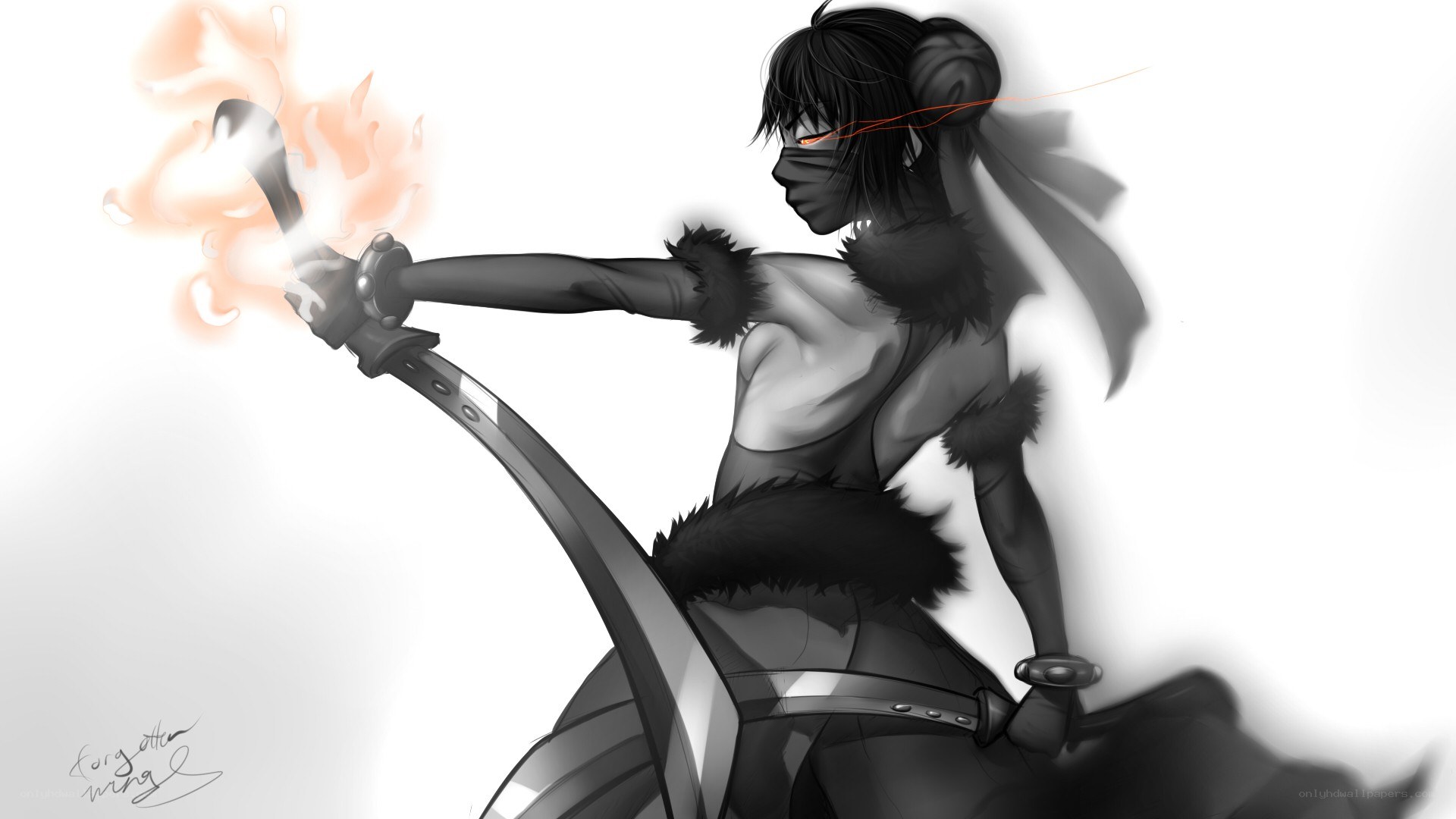 anime warrior with flaming sword