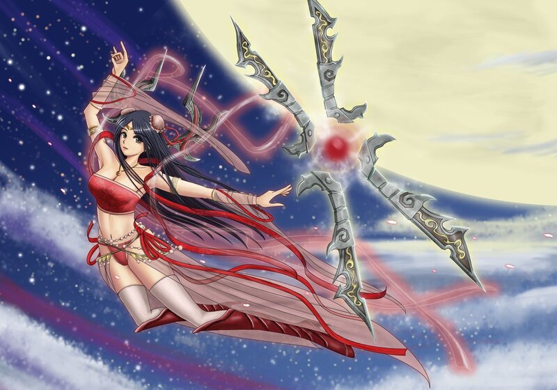 Anime warrior with flying blades