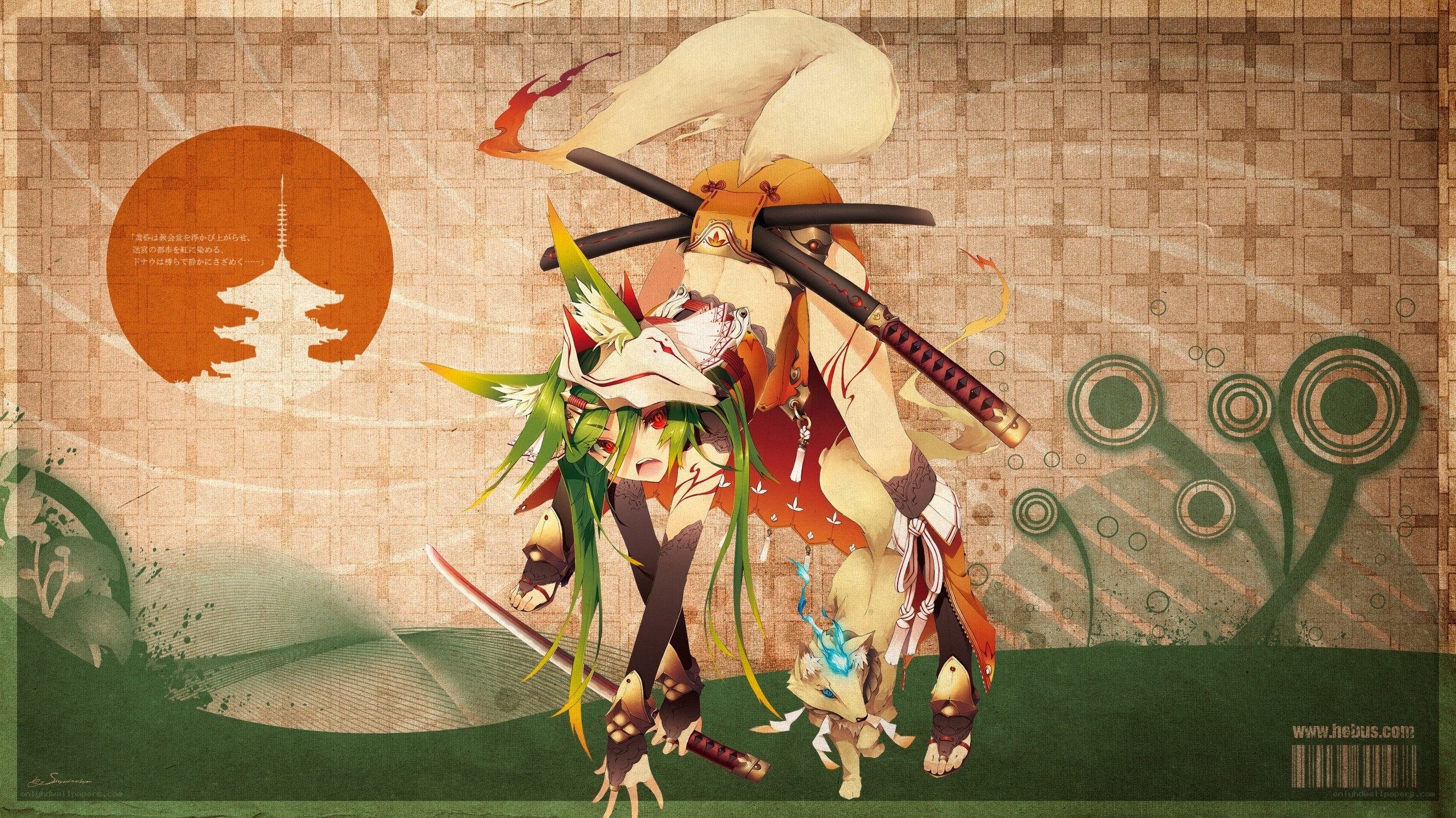 Anime warrior with fox companion