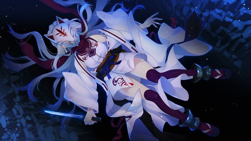 anime warrior with fox mask