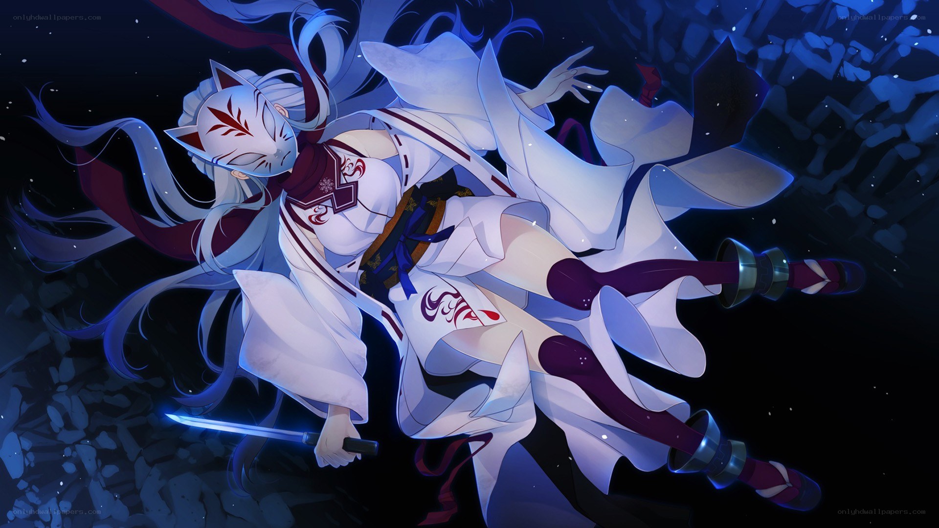 anime warrior with fox mask
