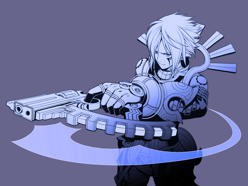 anime warrior with futuristic weapon