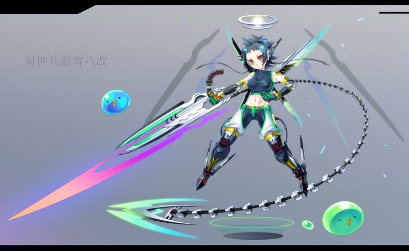 Anime warrior with futuristic weapons