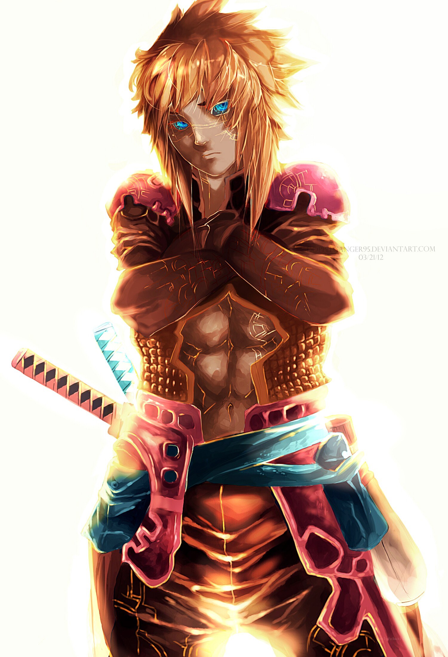anime warrior with glowing eyes