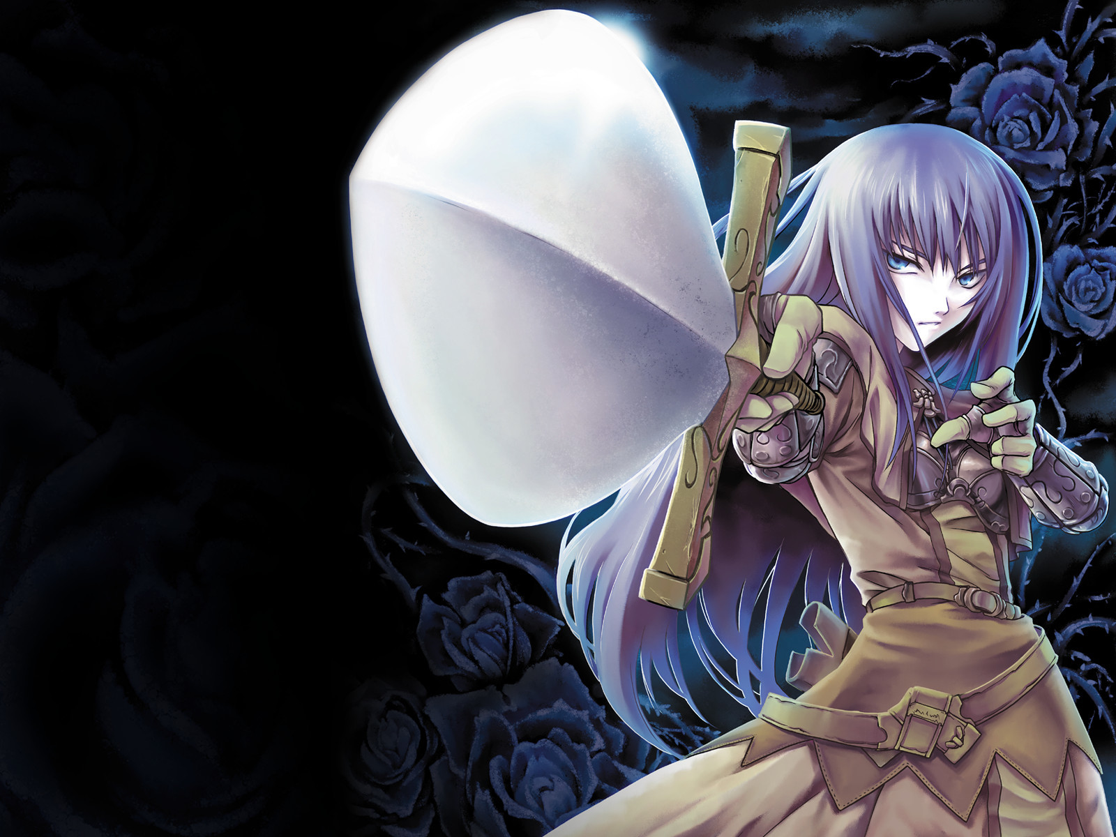 anime warrior with glowing shield