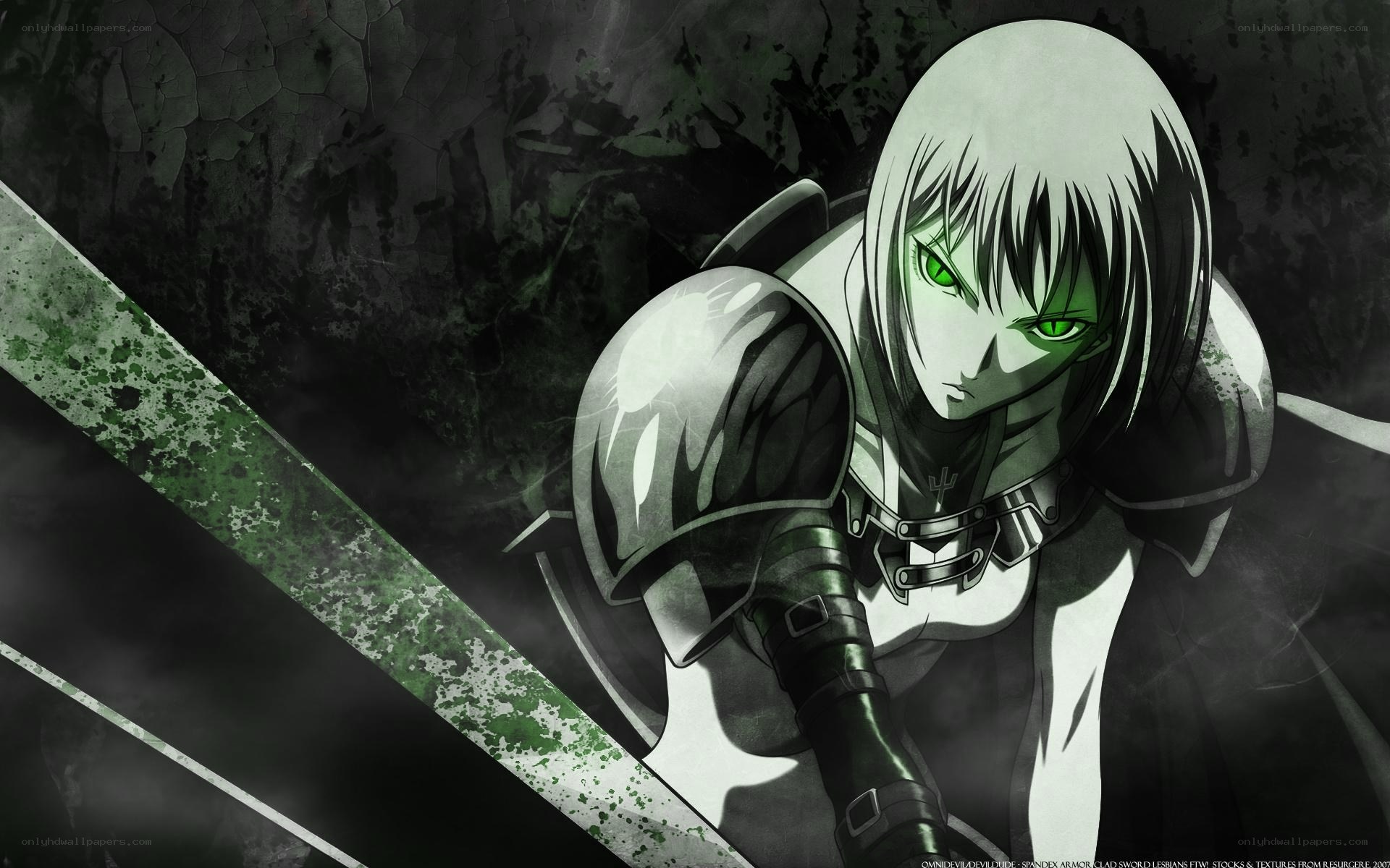 anime warrior with green eyes