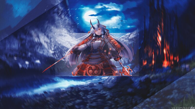 Anime Warrior with Horns — Blue, Dramatic