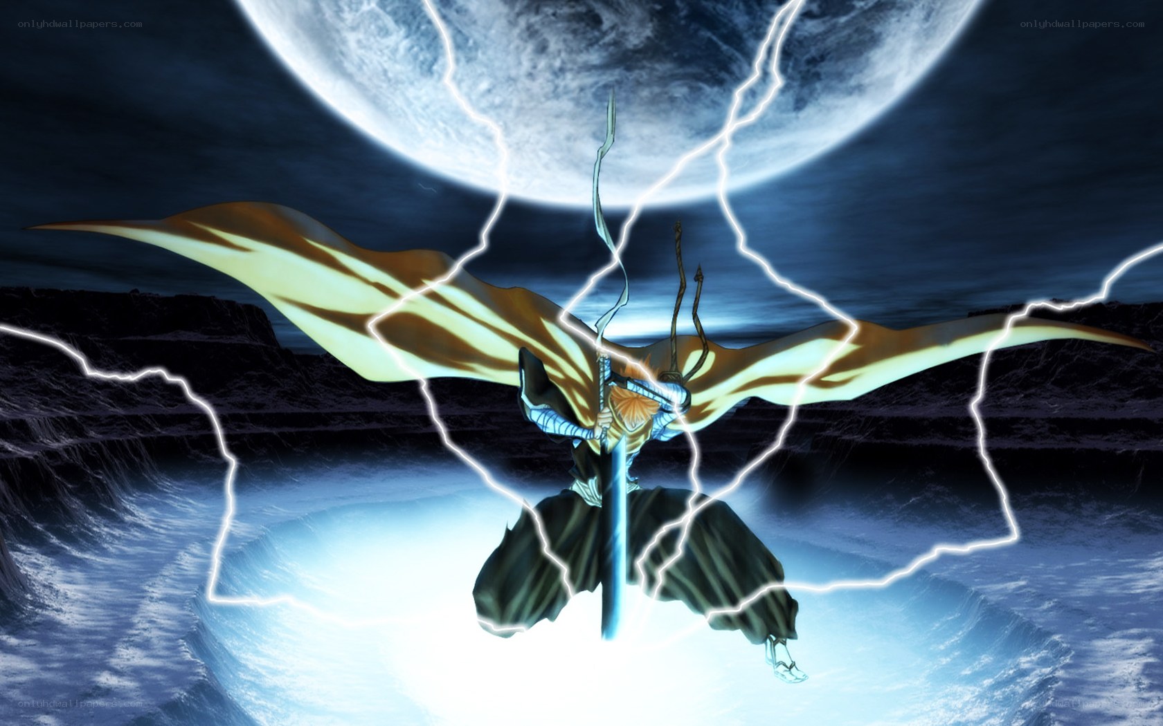 Anime warrior with lightning