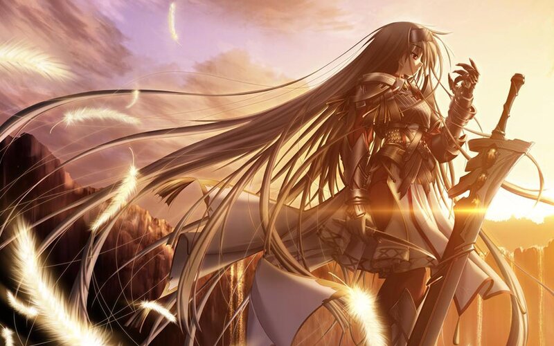 anime warrior with long hair