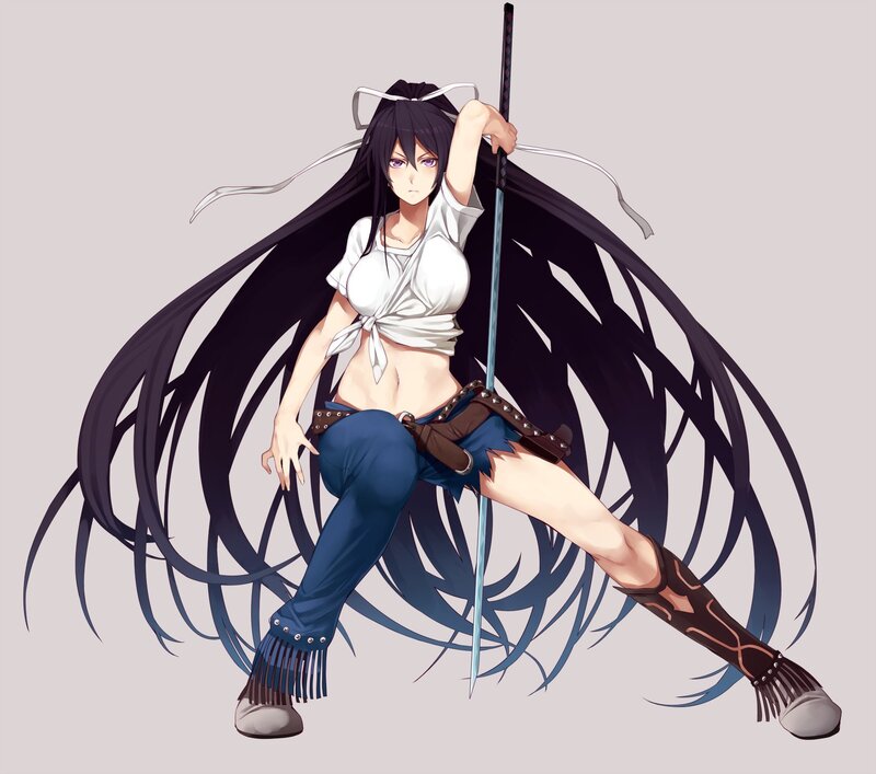 anime warrior with long hair