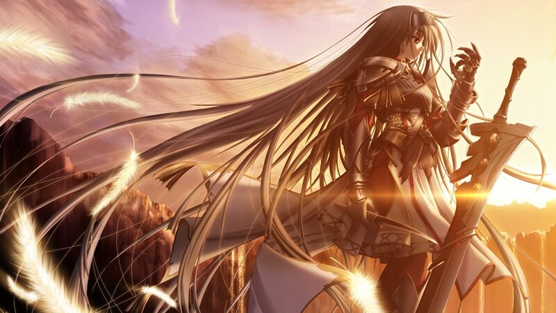 anime warrior with long hair