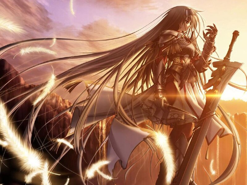 anime warrior with long hair