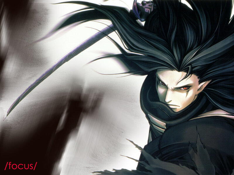 Anime Warrior with Long Hair — Black