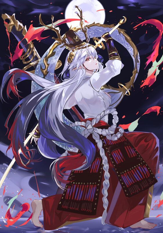 Anime Warrior with Long Hair — White, Dramatic
