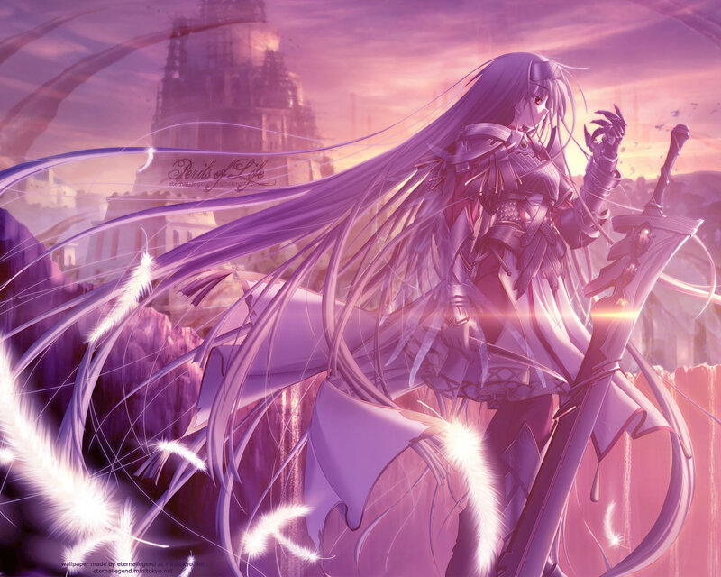 anime warrior with long purple hair