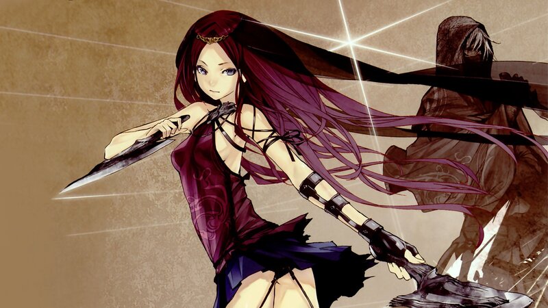 anime warrior with long red hair