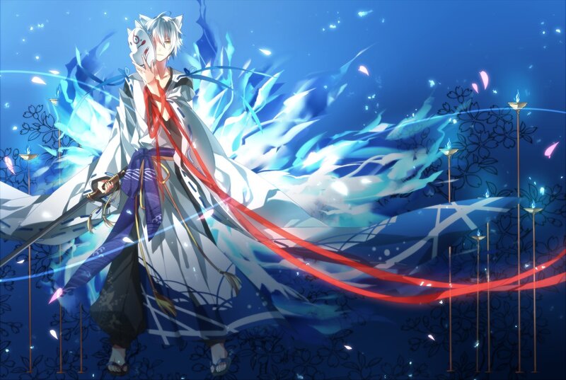 Anime warrior with mask and sword