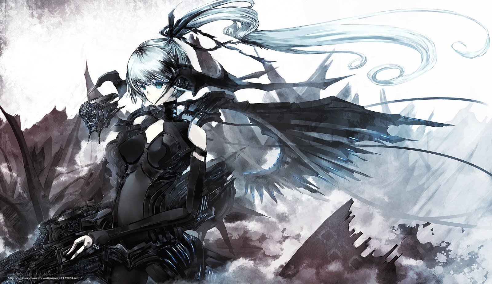 anime warrior with mechanical wings