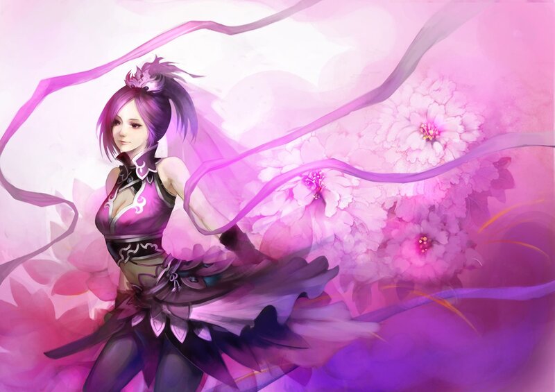 Anime warrior with purple hair