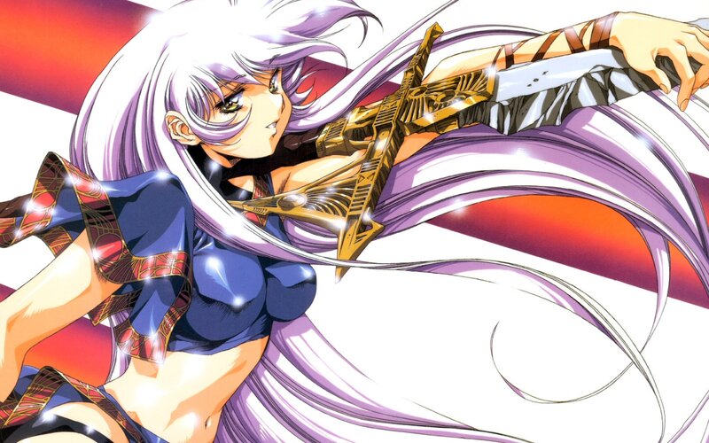 anime warrior with purple hair