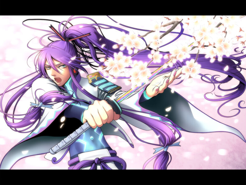 anime warrior with purple hair