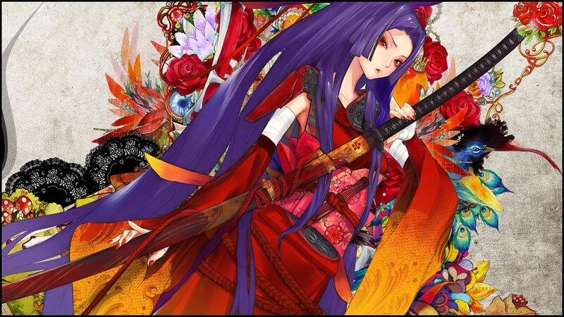 Anime warrior with purple hair