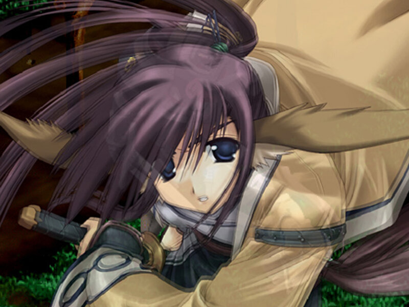 anime warrior with purple hair
