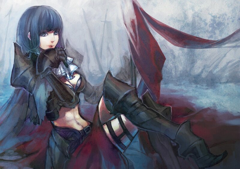 anime warrior with red cape
