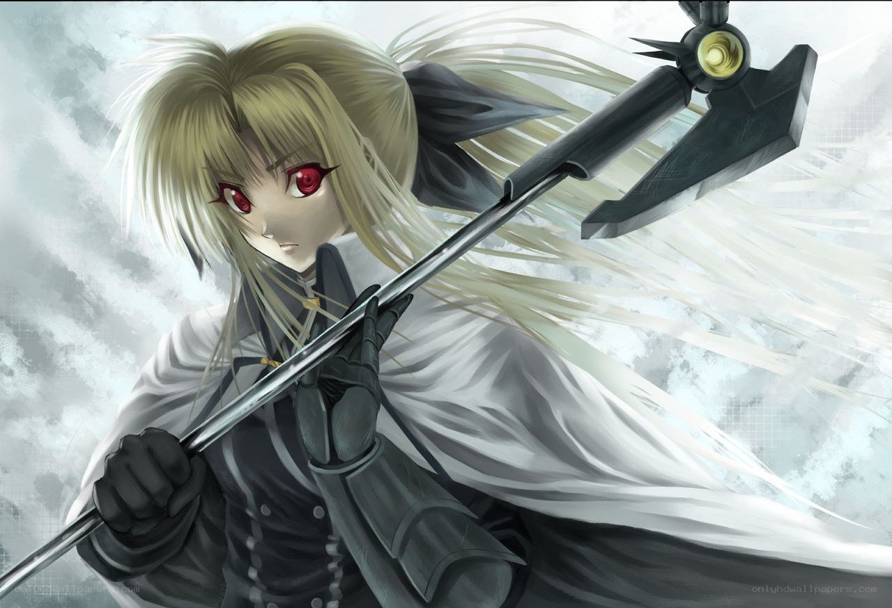 anime warrior with red eyes