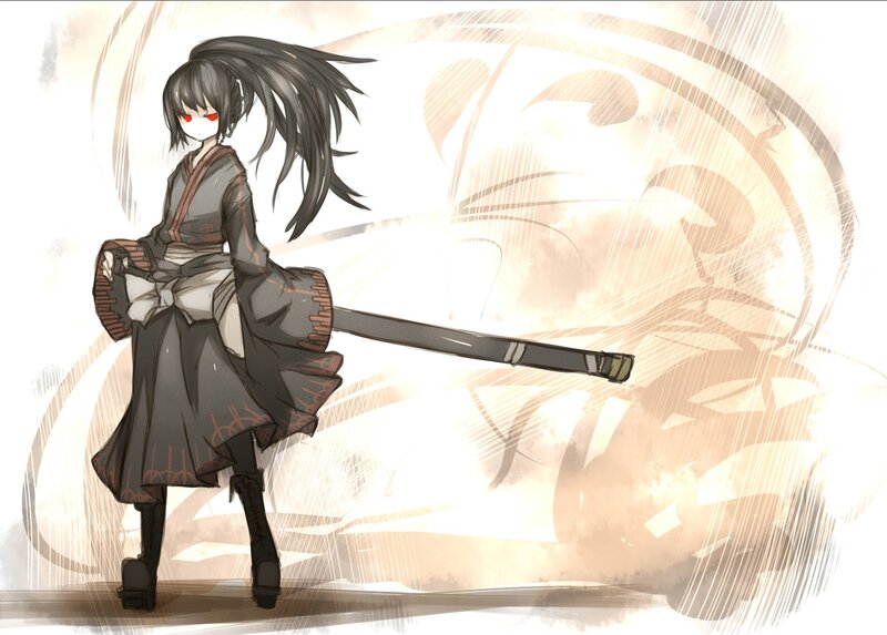 anime warrior with red eyes