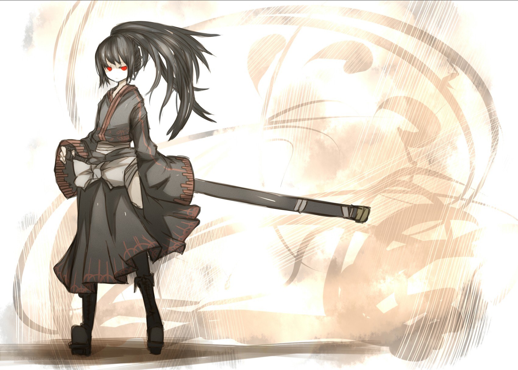 anime warrior with red eyes