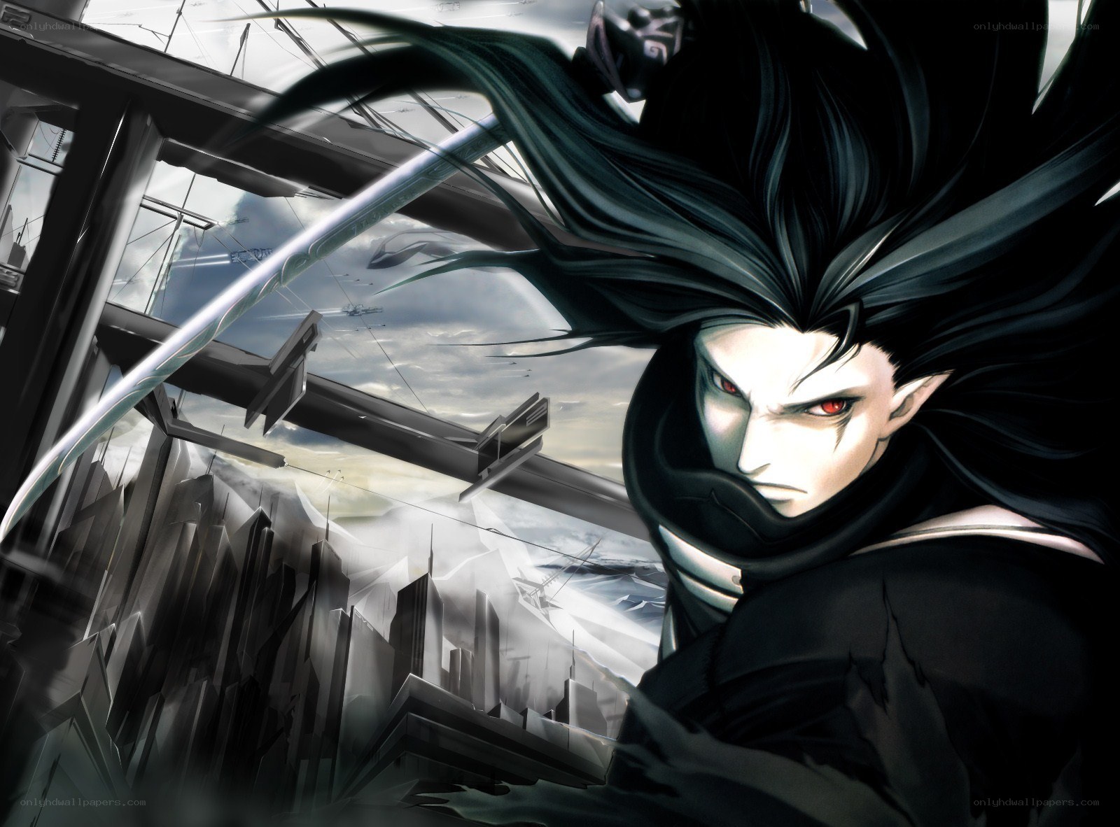 anime warrior with red eyes