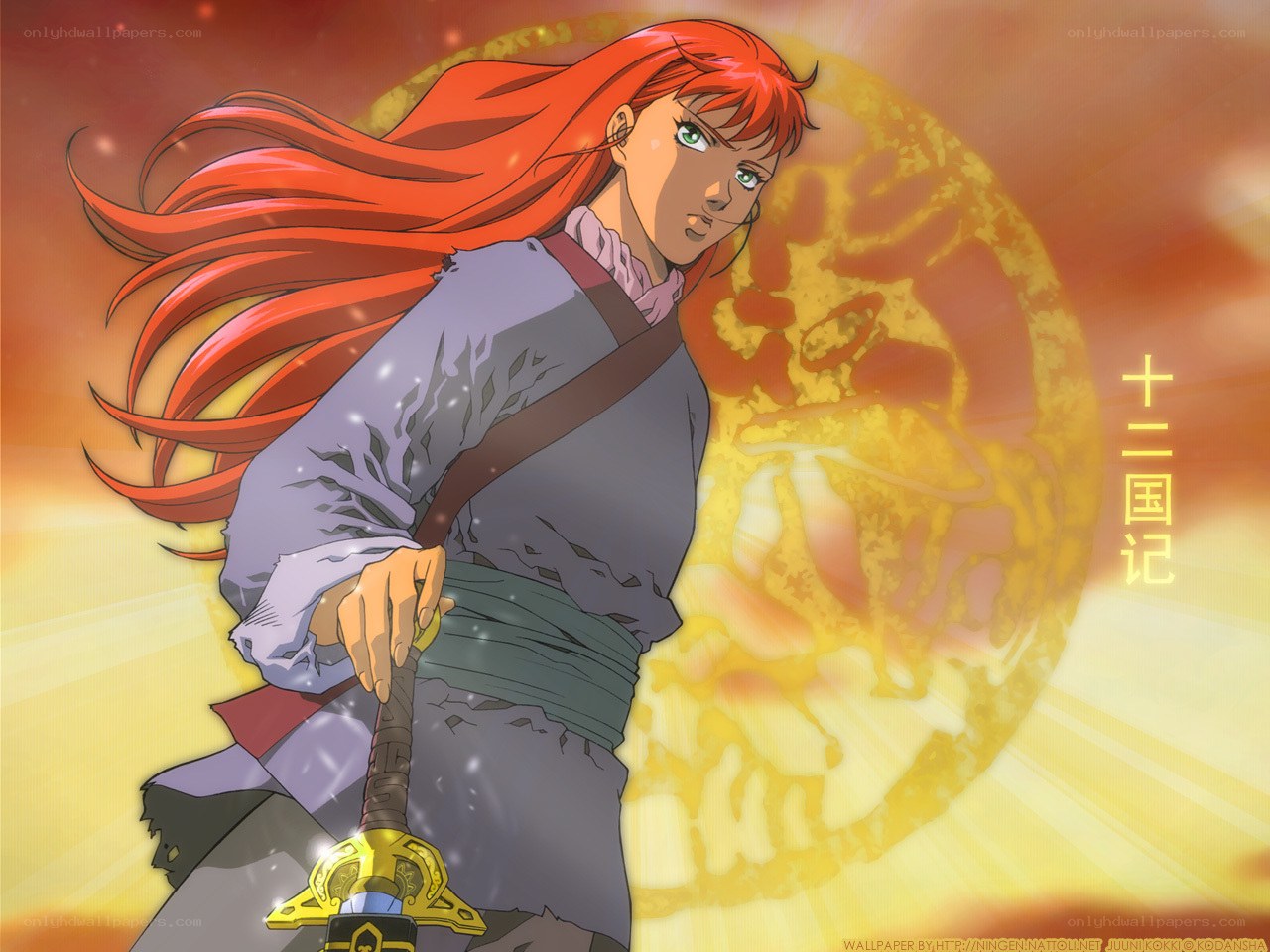 Anime warrior with red hair