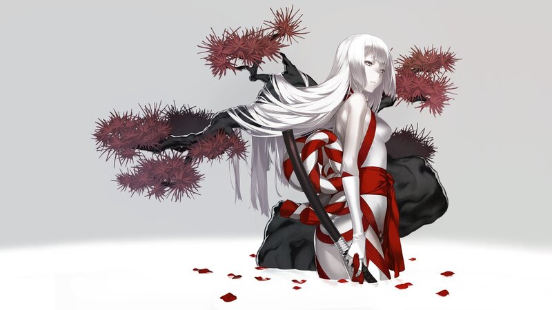 Anime warrior with red ribbons