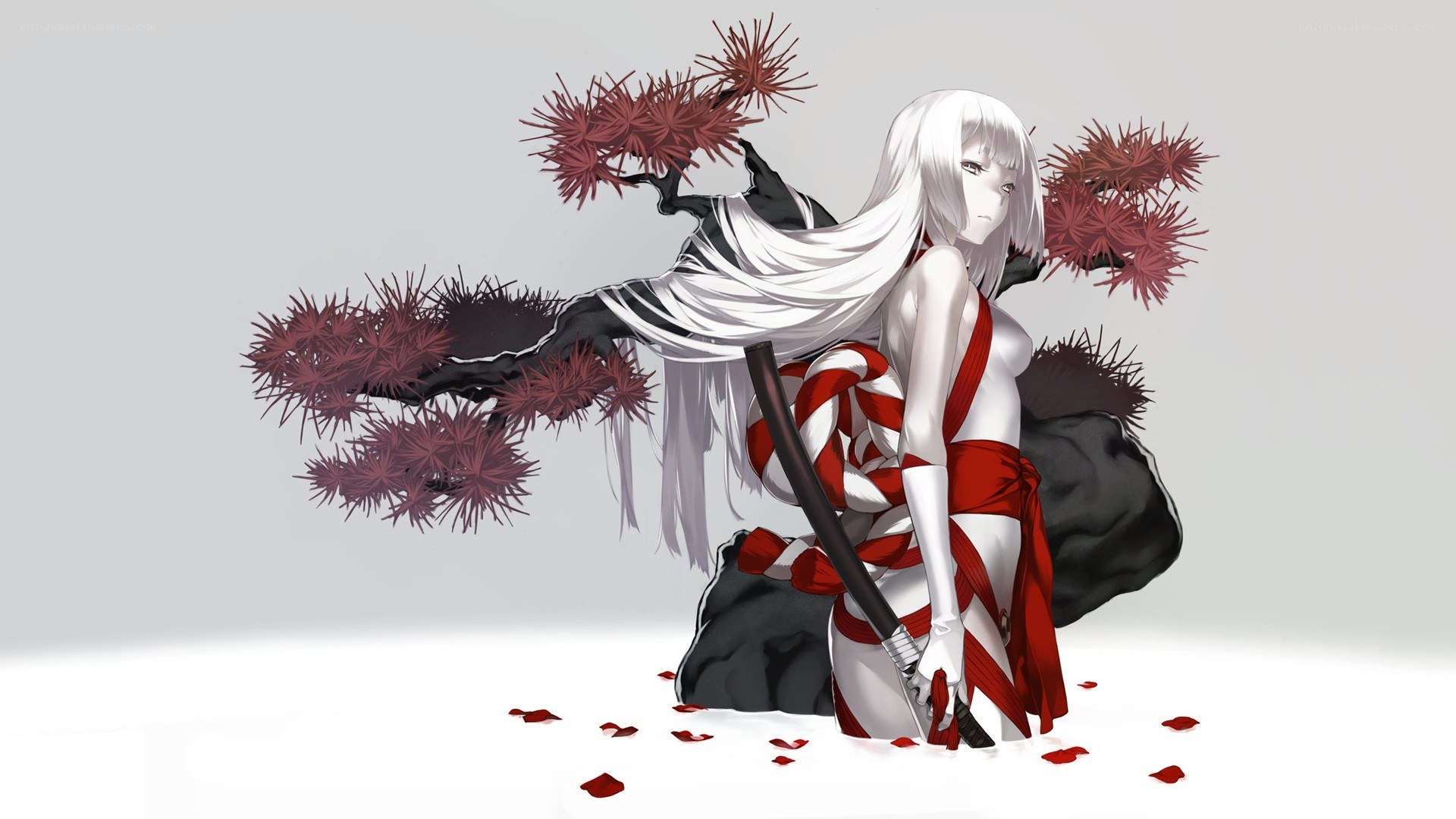 Anime warrior with red ribbons