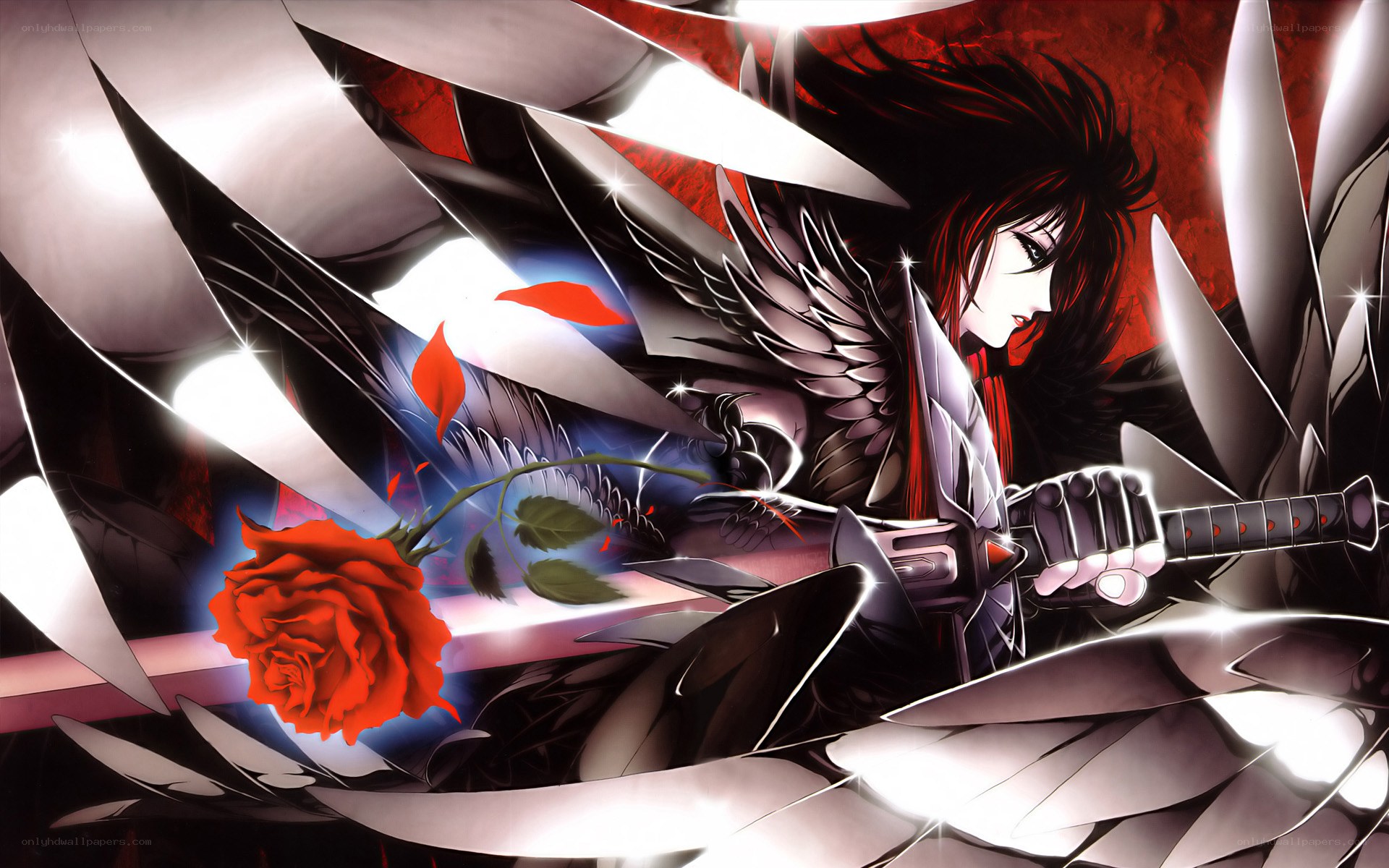 anime warrior with red rose
