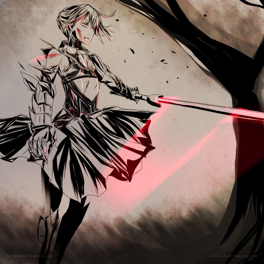 anime warrior with red sword