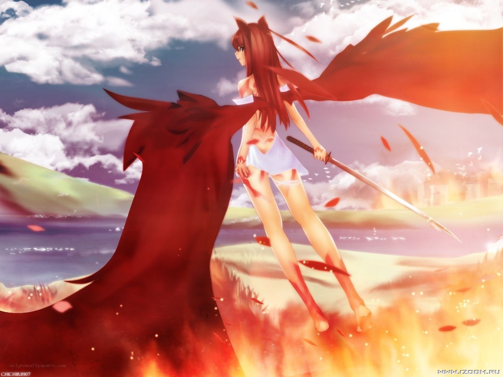 Anime warrior with red wings