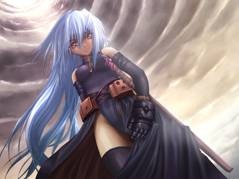 anime warrior with silver hair