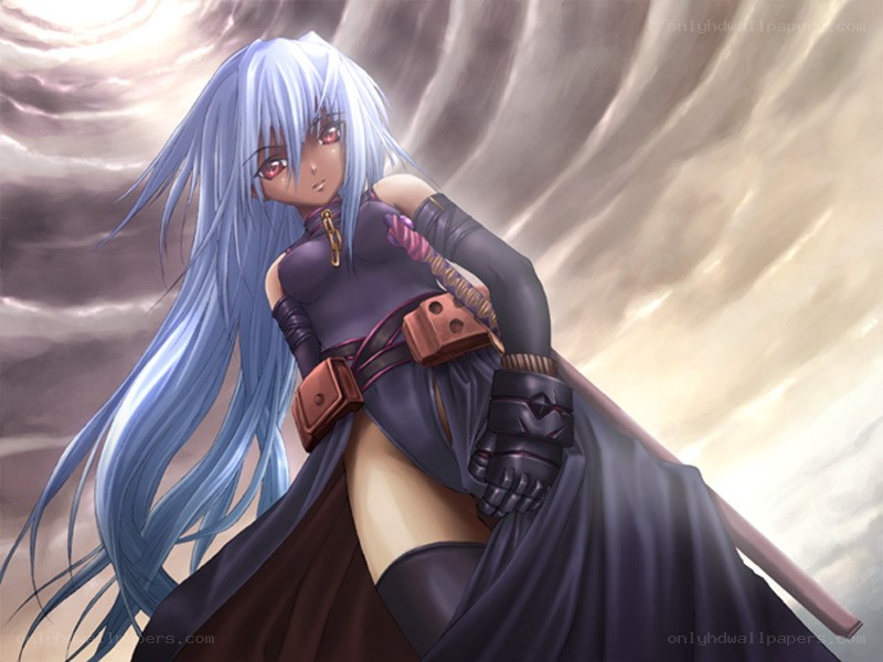 anime warrior with silver hair