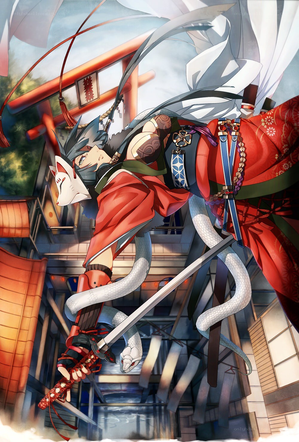 Anime warrior with snake and sword