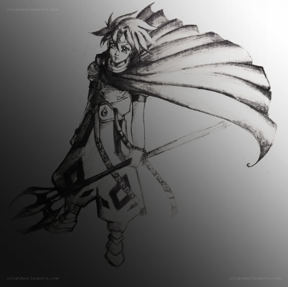 anime warrior with spear